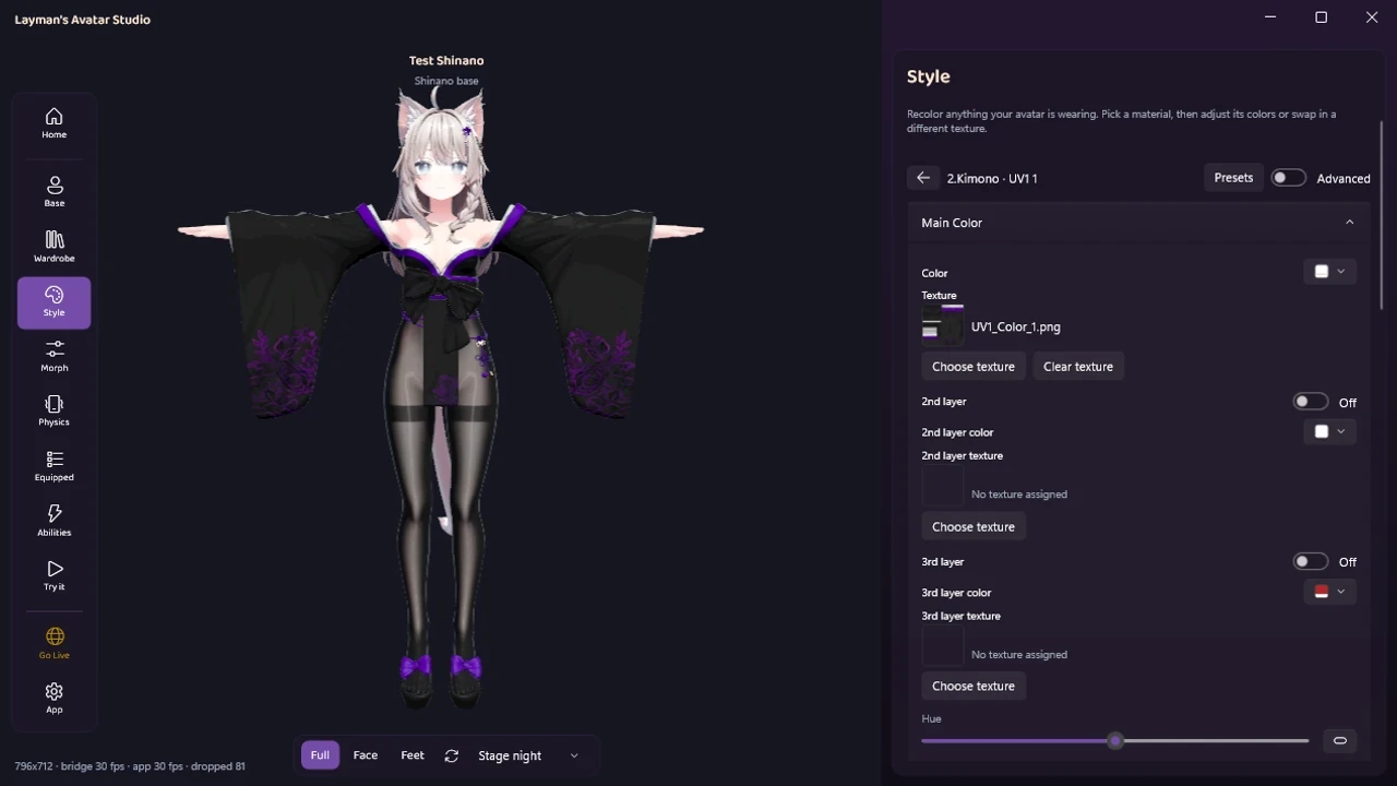 The Layman's Avatar Studio customizer showing an avatar in the live viewport